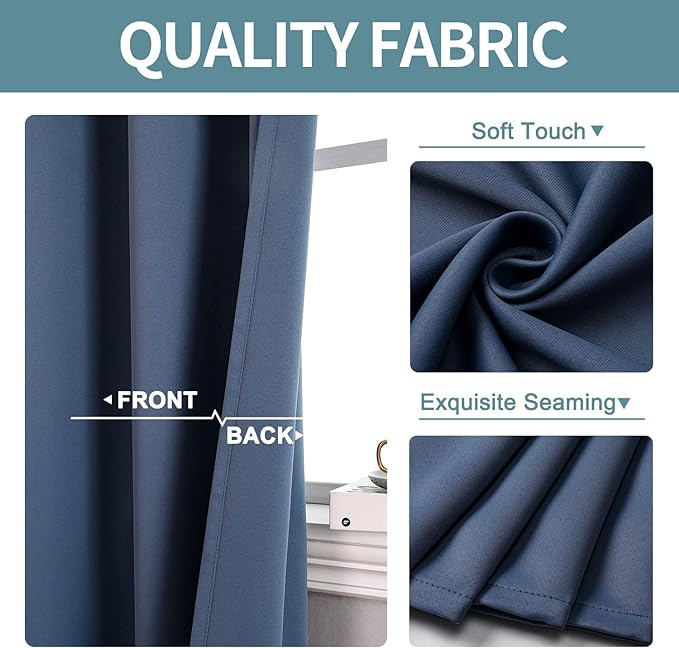ChrisDowa Grommet Blackout Curtains for Bedroom and Living Room - 2 Panels Set Thermal Insulated Room Darkening Curtains (Stone Blue, 42W x 63L)
