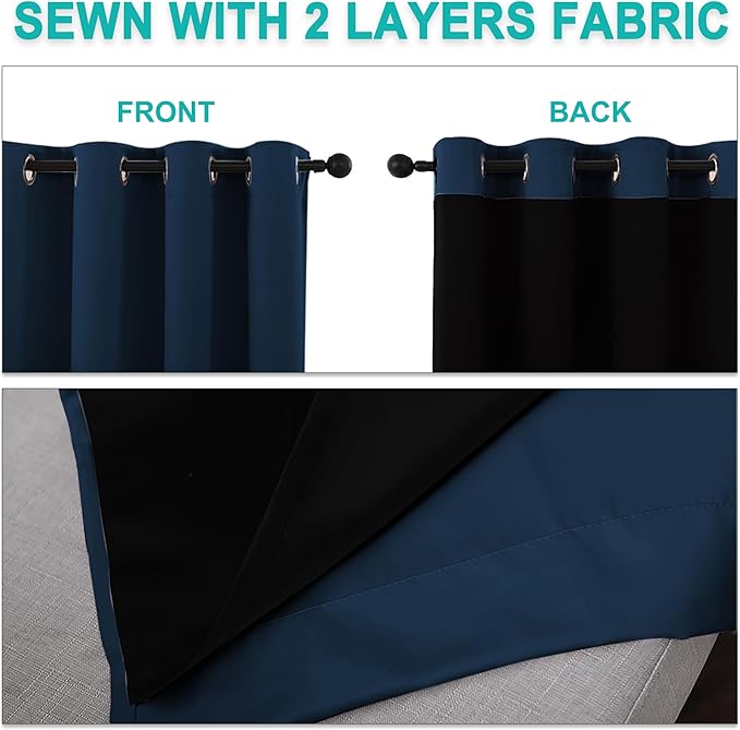 NICETOWN Full Shading Curtains 90" Long 2 Panels Set for Windows, Super Heavy-Duty Black Lined Blackout Curtains for Bedroom, Privacy Assured Window Treatment (Moroccan Blue, Pack of 2, 52" W)