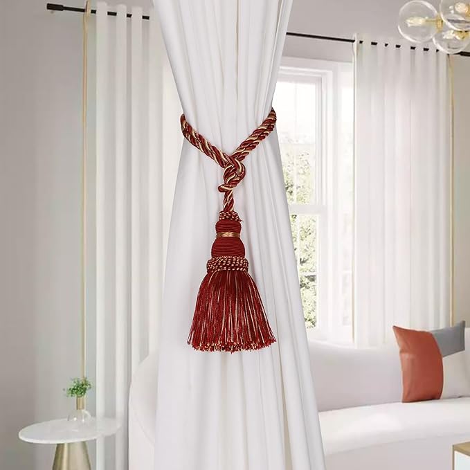 Fenghuangwu 4 Pack Curtain Tie Backs Rope Tassels for Curtains Drape tiebacks Handmade Outdoor Home and Outdoor Decorative (Mix red, 4p)