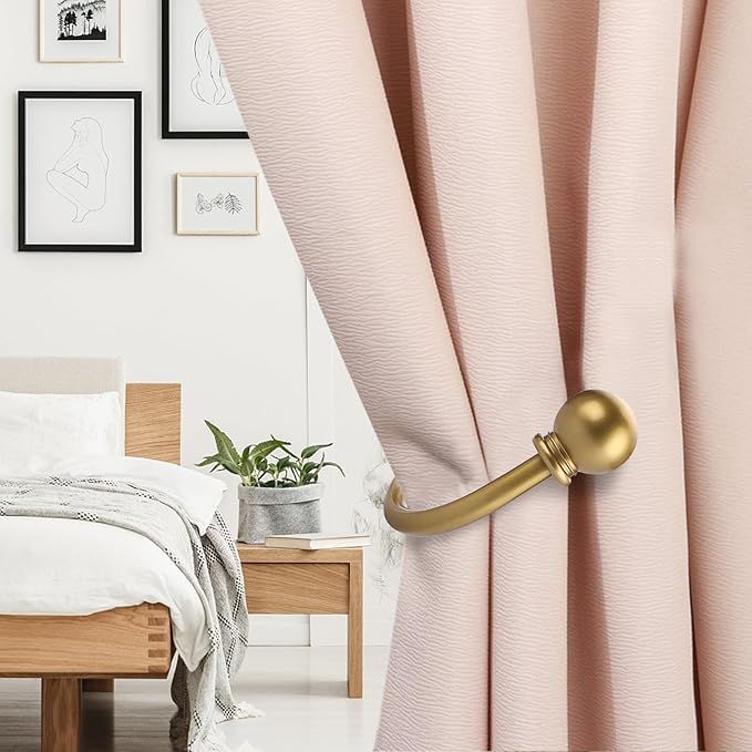 Sumnacon Set of 2 Decorative Curtain Holdbacks, Wall Mounted Aluminum Alloy Window Drapery Tiebacks for Bedroom, Livingroom Office Come with Screws, Gold