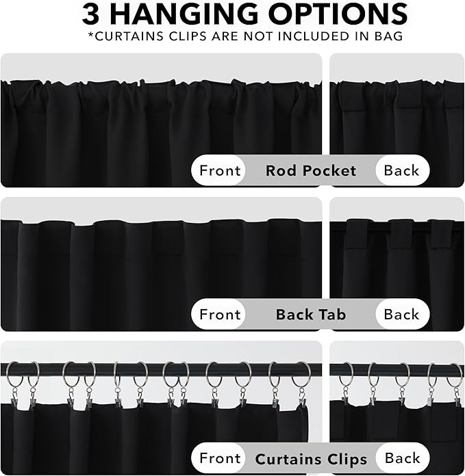 Deconovo Blackout Curtains, Thermal Insulated, W42 x L72 2 Panels, Back Tab, Machine Washable, Room-Darkening Drapes for Bedroom/Living Room Black