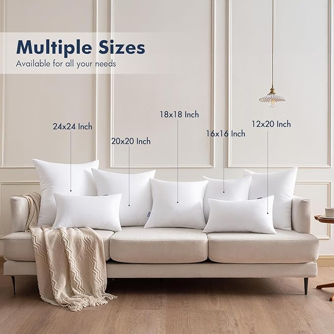 MIULEE Throw Pillows Inserts, Pack of 4 12x20 Inch 100% Virgin Fiber Filling Bed Couch Pillows