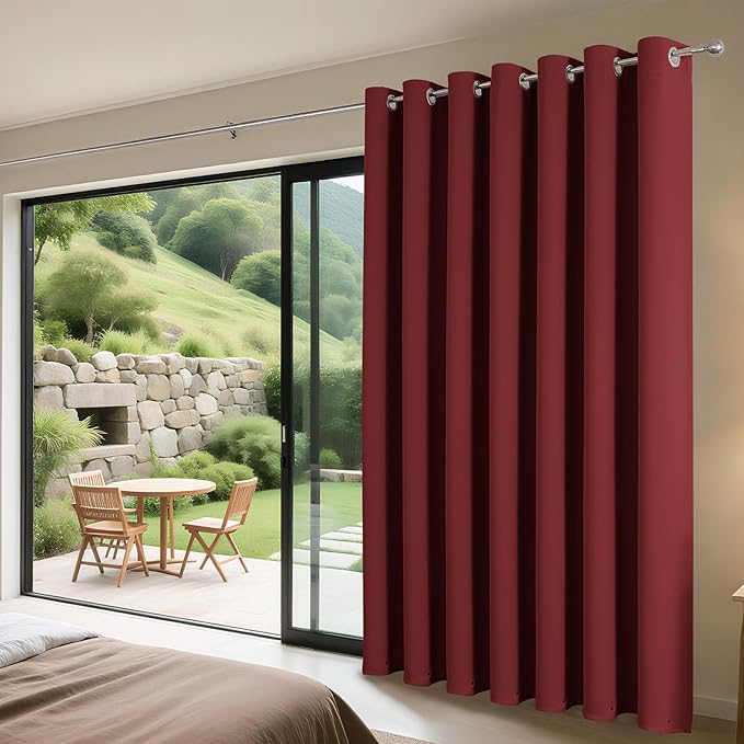 Joydeco Blackout Patio Sliding Door Curtains 84 Inches Long, Grommet Privacy Room Divider Curtains, Extra Wide Thermal Blackout Drapes for Bedroom Living Room (Burgundy Red, 60Wx84L, 1 Panel)