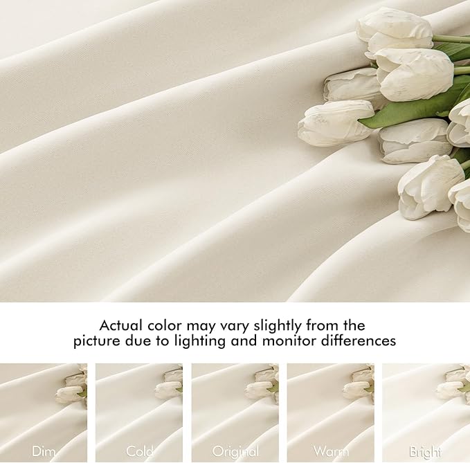MIULEE Beige White Back Tab Blackout Curtain 96 Inch Long 2 Panels Set for Bedroom, Rod Pocket/Pinch Pleat Thermal Insulated Living Room Darkening Pleated Light Blocking Floor to Ceiling Drape