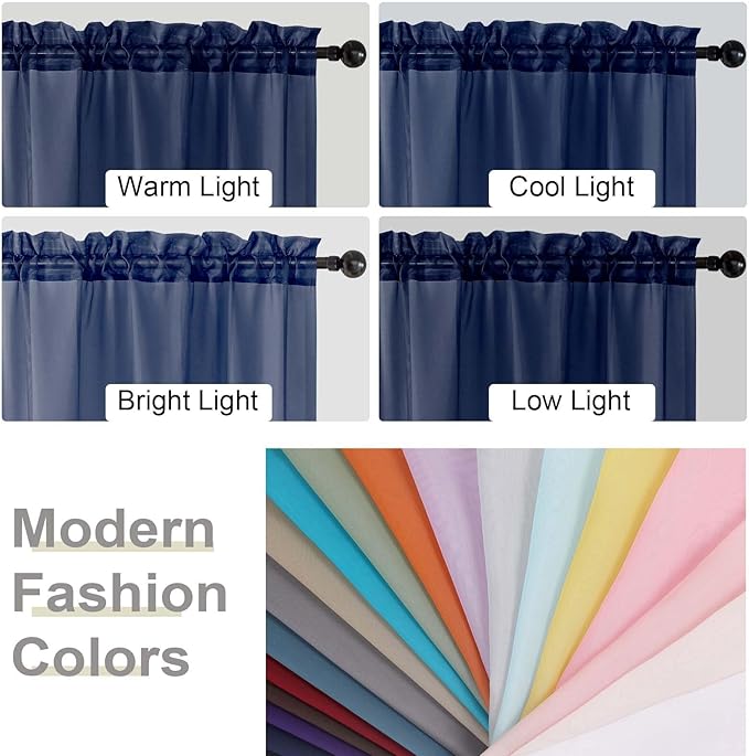 Sheer Navy Blue Curtains for Bedroom Living Room 90 Inches Long 2 Panels Set, Soft Airy Light Filtering Sheer Window Treatments, Modern Rod Pocket Curtains Drapes, Each 42" Wx90 L Inch