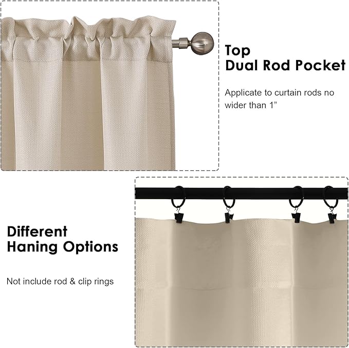 OWENIE Bob Valance Curtains 18 Inch Length 1 Piece, Faux Linen Slub Solid Linen Kitchen Valance for Bedroom Living Room, Farmhouse Soft Airy Rod Pocket Small Window Curtain, Each 60Wx18L Inch