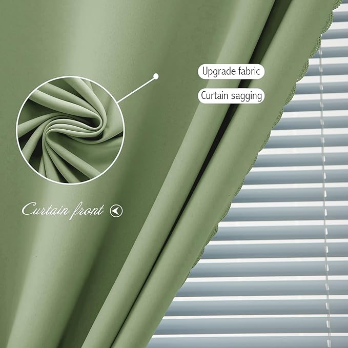 Magic Tape Blackout Curtains for Bedroom No Drillng Self Adhesive Curtains No Rod Small Window, 35" W X 71" L, Sage Green, 1 Panel