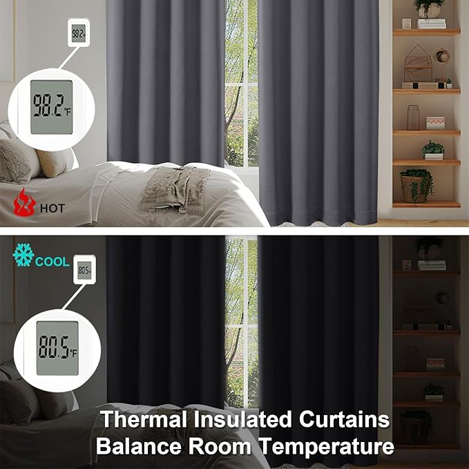 Simplebrand Ava Grey Short 30 Inches Blackout Curtain 2 Panels Set, Half Window Rod Pocket Privacy Curtain Tiers for Kitchen, Curtains Blackout for Bathroom Shades, W30 x L30 Inch, Grey