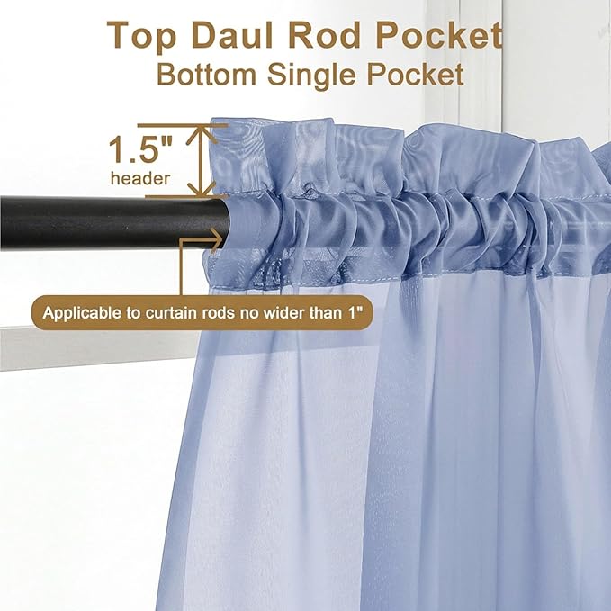Chyhomenyc Sheer Curtains 108 Inch Length 2 Panels Set - Extra Long Light Filtering Solid Voile Window Drapes for Living Room Bedroom, 42Wx108L, 9FT Length, Denim Blue
