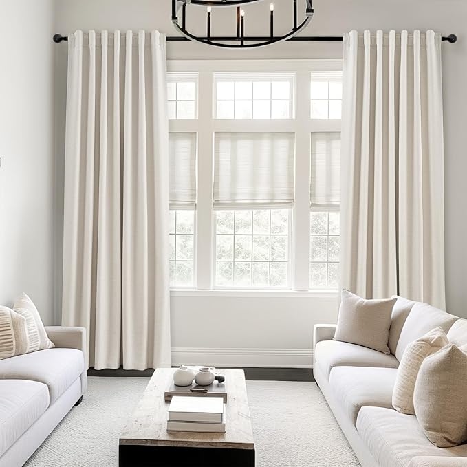 Cream Birch 84 Inch Longth 40 Inch Wide 100% Blackout Curtains 2 Panels Set for Bedroom Back Tab Rod Pocket Pleated Thermal Insulated Energy Efficient Cotton Linen Blend Decor(40"W x 84"L 2 Panels)