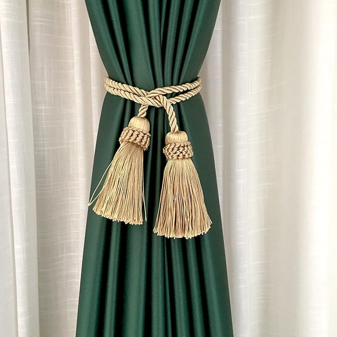 Fenghuangwu Curtain Tiebacks Handmade Decorative Curtain Holdbacks Rope with Tassel (Gold, 2P)