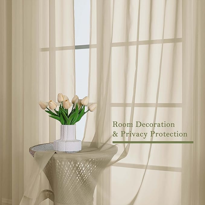 Lecloud Taupe Sheer Curtains 108 Inches Long 2 Panels, Dual Rod Pocket Light Filtering Bedroom Curtains for Living Room Decor, Airy Solid Color Window Treatments Drapes, Each Panel 59" W x 108" L