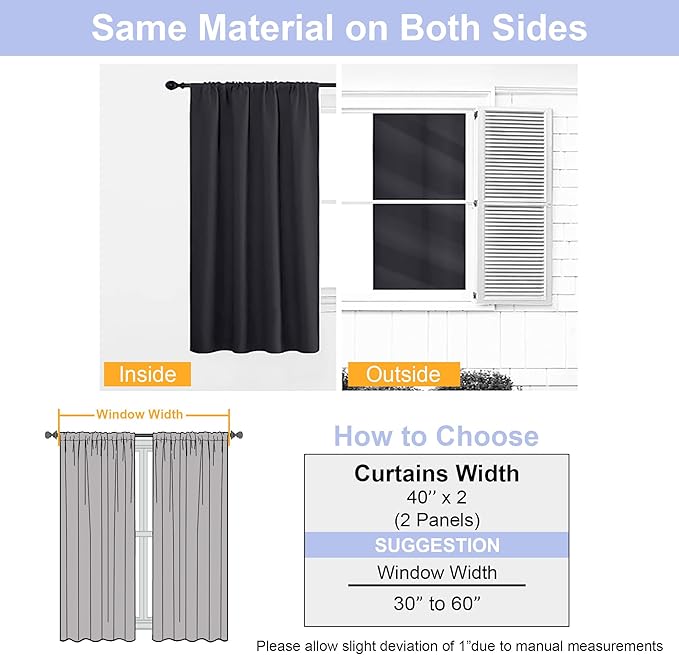 Simplebrand Ava Halloween Black Short Blackout Curtains for Bedroom 54 Inches Long 2 Panels Set, Solid Thermal Insulated, Energy Saving Window Treatment Curtains Blackout Drapes, W40 x L54 Inch, Black