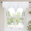 Molaxhome Swag Curtain 51 inch Length Rod Pocket Scalloped Curtain Valance Sheer Lace Panels with Hanging Crystal Beads for Kitchen Bedroom Window Treatments Drape Decor 1pc (Lace White, 51Wx23L)