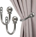 Sumnacon Set of 2 Decorative Curtain Holdbacks, Wall Mounted Aluminum Alloy Window Drapery Tiebacks for Bedroom, Livingroom Office Come with Screws, Grey