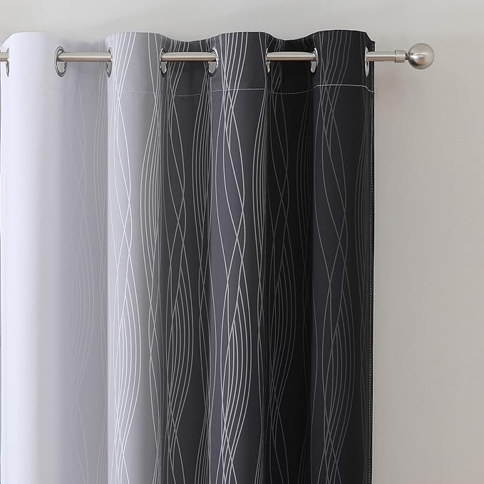 Estelar Textiler Ombre Greyish White Black Blackout Curtains & Drapes 63 Inch Length 2 Panels for Bedroom, Thermal Insulated Full Light Blocking Grommet Blackout Drapes for Kids Room, 52Wx63L, Adult