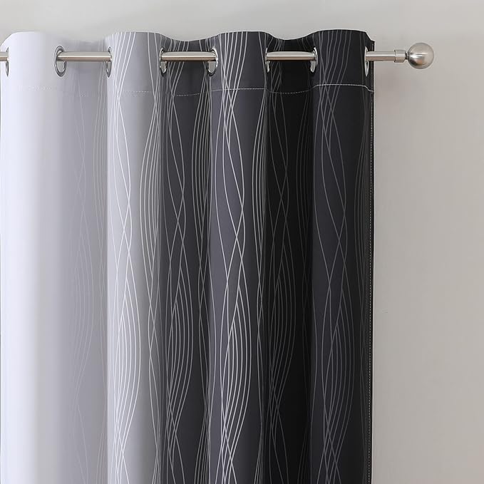 Estelar Textiler Thermal Insulated Blackout Curtains for Bedroom, Ombre Black and Greyish White Blackout Drapes for Living Room, Gradient Full Light Blocking Energy Saving Curtains, 52Wx96L, 2 Panels
