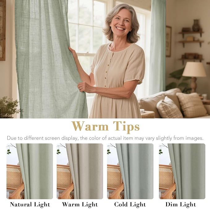 H.VERSAILTEX 2 Pack Ultra Luxurious High Woven Linen Elegant Curtains Semi Sheer Grommet Curtain Panels Light Filtering Privacy Panels Drapes, Nickel Grommet, Extra Long 52x108-Inch, Sage