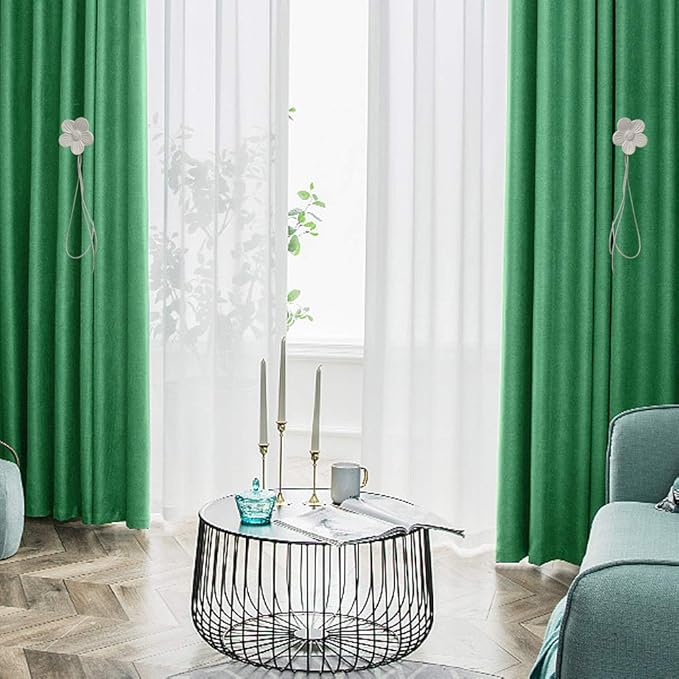 Lewondr Vintage Magnetic Curtain Tieback, 1 Pair Resin Flower Curtain Drapery Holdback Window Curtain Decorative Buckle Holder for Home Cafe Balcony - Silver
