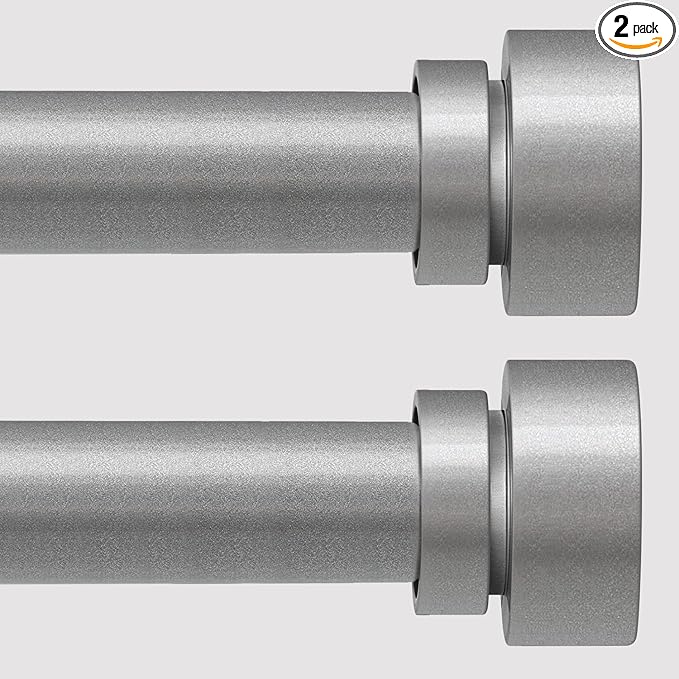 Lootkell 2 Pack Modern Silver Curtain Rods for Windows 66 to 120 Inches Adjustable Heavy Duty 1" Diameter Window Curtain Rod with Decorative Finials for Outdoor Bedroom Kitchen Living Room