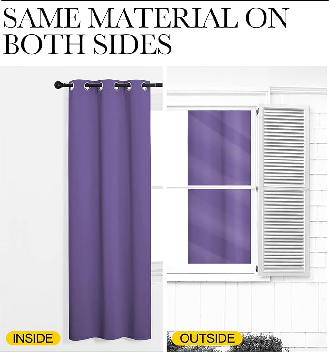 NICETOWN Bedroom Curtains Blackout Drapery Panels, 2 Panels, 70 x 108 inches, Lilac Purple, Three Pass Microfiber Thermal Insulated Solid Ring Top Blackout Window Curtains/Drapes