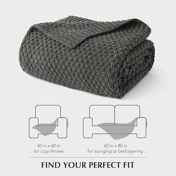EVERGRACEHOME Chunky Chenille Knit Throw Blanket for Couch, Soft Luxurious Moss Stitch Blankets for Bed, Cozy Decorative Farmhouse Knitted Throws for Sofa, Charcoal Gray, 50" x 60"