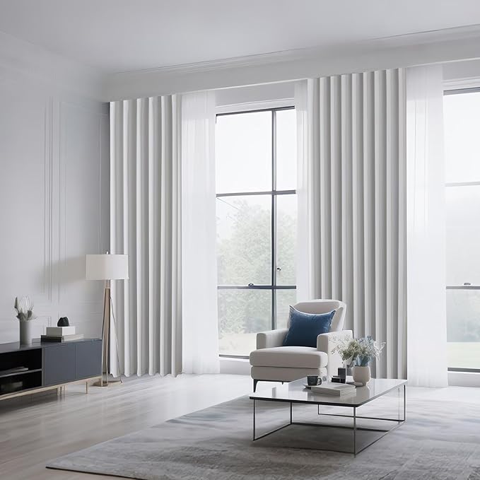 CUCRAF Grayish White Blackout Curtains 108 inch Length 2 Panels Set, Rod Pocket Room Darkening Drapes for Bedroom Living Room, Insulated Thermal Light Blocking Window Curtain (W52 x L108 Inch)
