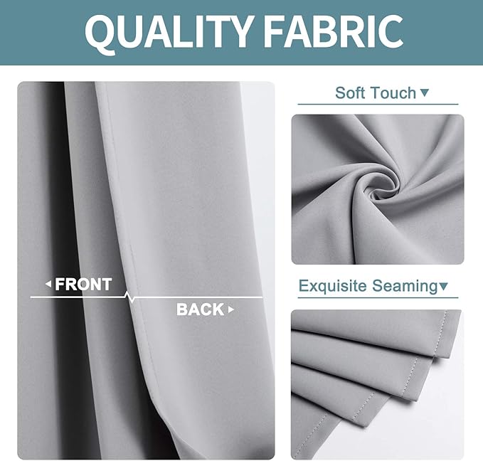 ChrisDowa Grommet Blackout Curtains for Bedroom and Living Room - 2 Panels Set Thermal Insulated Room Darkening Curtains (Light Grey, 42W x 63L)