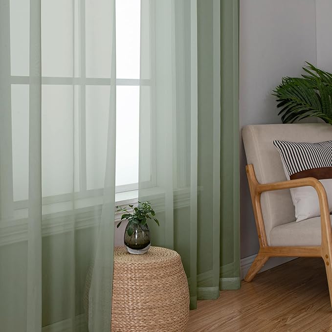 Lecloud Sage Green Sheer Curtains 78 Inches Long 2 Pcs, Modern Solid Voile Light Filtering Drapes, Airy Privacy Window Curtains with Rod Pocket for Dining Room/Bedroom/Living Room, Each 42" W x 78" L