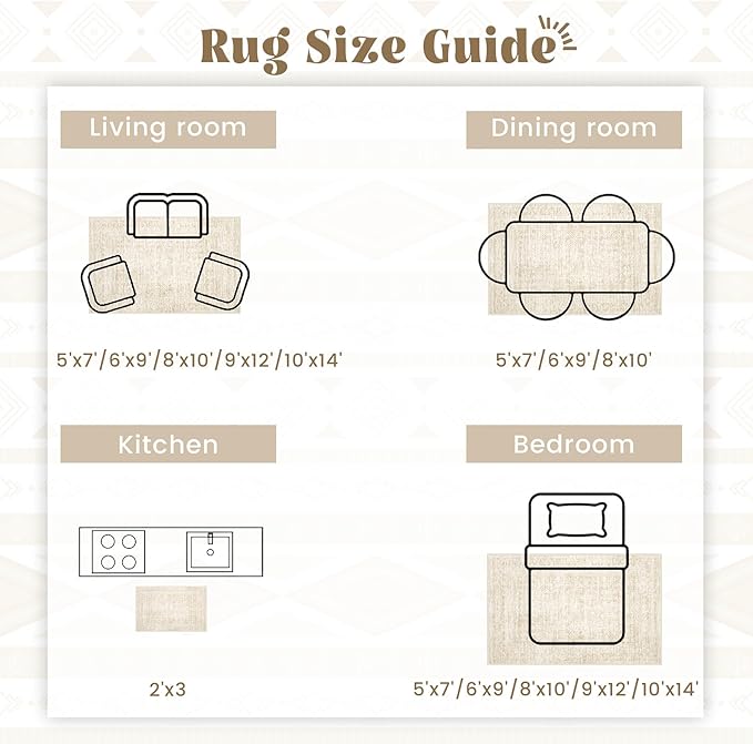 6x9 Area Rugs for Living Room: Washable Moroccan Geometric Boho Rug Farmhouse Non Slip Stain Resistant Large Rug Low Pile Soft Carpet for Bedroom Dining Room Home Office Children Room (Beige,6'x9')