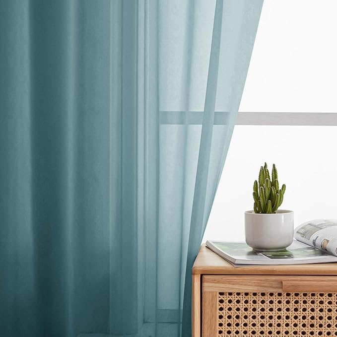 Dusty Blue Sheer Curtains for Bedroom Living Room 45 Inch Length 2 Panels, Soft Light Filtering Small Kitchen Window Curtains, Rod Pocket Short Curtain Drapes, Dusty Blue, 42" Wx45 L Inches