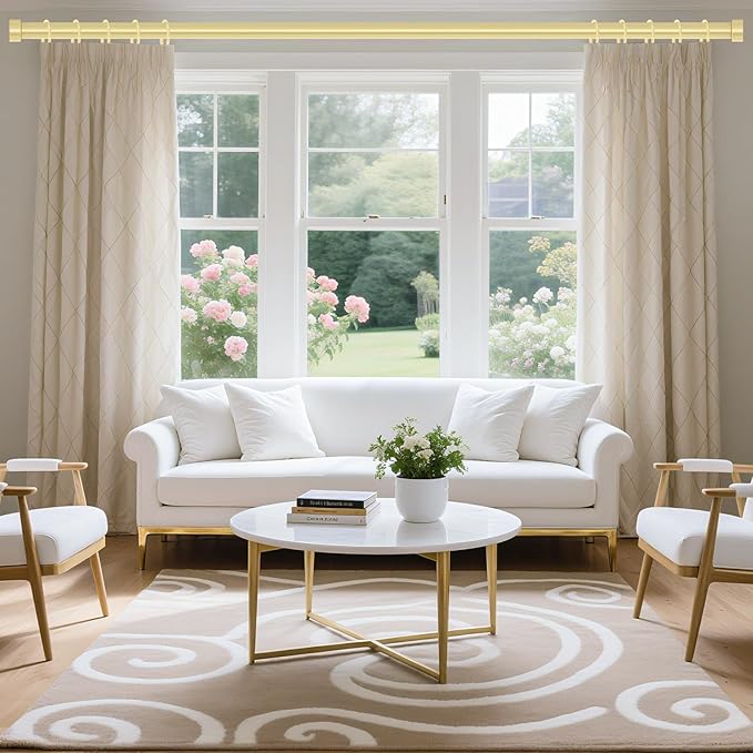 VOIIY Gold Curtain Rods for Windows 66 to 120 Inch(5.5-10 Feet),1" Diameter Drapery Rods with Modern Style End Cap Finials,Size:36-120 Inch
