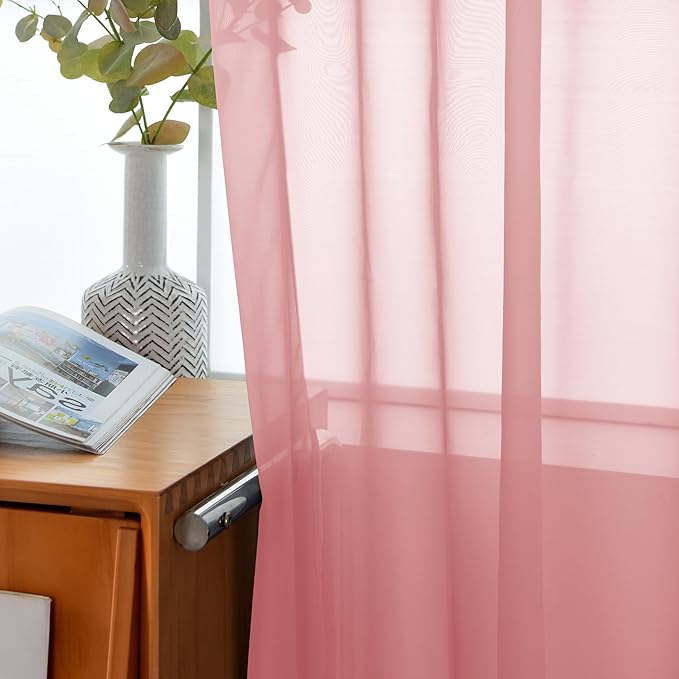 youleyar Solid Sheer Rod Pocket Curtain Voile Draperies 2 Panels White Beige Black Grey Coffee 52 Inch Width 63 Inch Long 1 Pair for Kitchen Bedroom Children Living Room Yard (Blush,52Wｘ63L)