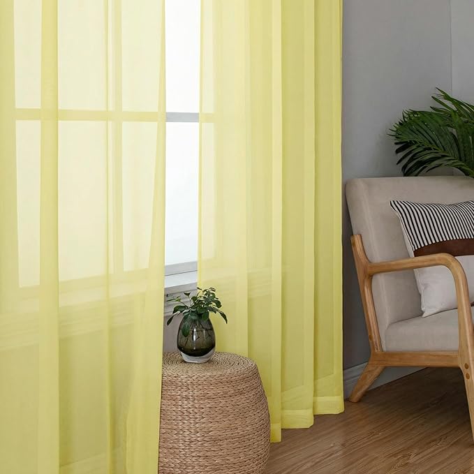 Lecloud Goose Yellow Sheer Curtains 90 Inches Long 2 Panels, Voile Rod Pocket Light Filtering Window Curtains for Living Room Bedroom Dining Room, Airy Drapes for Balcony, Each Panel 42" W x 90" L