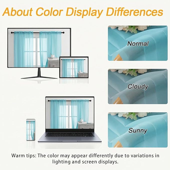 Gwine Short Kitchen Sheer Curtains 30 Inch Length - Light Filtering Voile Small Half Window Curtain for Basement, Rod Pocket Cafe Curtains for Bathroom Cabinet, 42Wx30L Inch, 2 Panels, Aqua