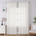 Lecloud Leia Ivory Sheer Curtains 96 Inches Long 2 Panels, Airy Voile Jacquard Leaf Textured Curtains, Light Filtering Farmhouse Dual Rod Pocket Curtain Drapes for Bedroom Living Room, 52" W x 96" L