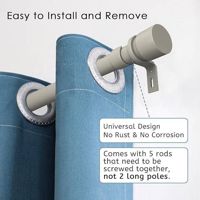 Byondeth Curtain Rods for Windows 16 to 88 Inches Adjustable Length 1 Inch Diameter Window Curtain Rod with Aluminium End Cap, Brushed Nickel