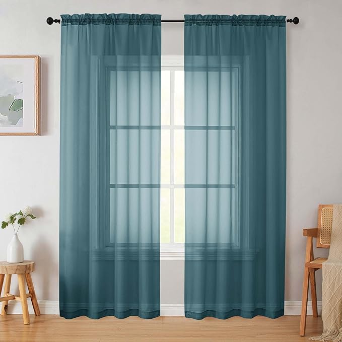 Dusty Blue Sheer Curtains 84 Inches Long 2 Panels, Soft Airy Light Filtering Curtains for Bedroom Living Room, Rod Pocket Privacy Drapes Window Treatments, Dusty Blue, Total Wide 84 Inch