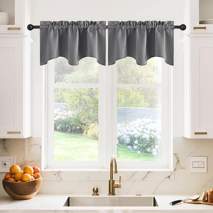 NICETOWN Blackout Valances for Bedroom, Small Window Covering Curtain Set Light Block Privacy Drapes for Kitchen Kids Nursery Bathroom, W 42 x L 18 per Panel, Grey, 1 Pair