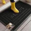GORILLA GRIP 100% Waterproof All-Season WeatherMAX Doormat, US Designed Natural Rubber, Stain and Fade Resistant, Low Profile Indoor Outdoor Door Mats, Easy Clean Patio Mat, 29x17, Black Welcome