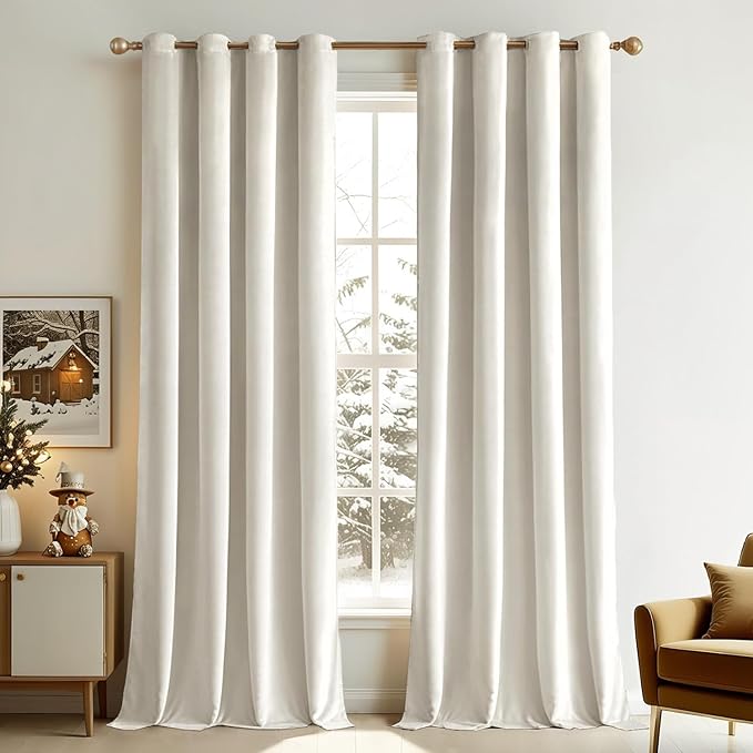 MIULEE Elegant Velvet Curtains Ivory Grommet Curtains Thermal Insulated Soundproof Room Darkening Blackout Curtains/Drapes for Girls & Ladys Living Room/Bedroom Decor 52 x 96 Inch 2 Panels
