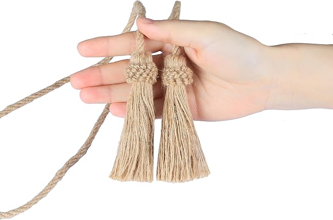 Fenghuangwu Curtain Tiebacks Handmade Decorative Curtain Holdbacks Rope with Tassel (Jute, 2P)