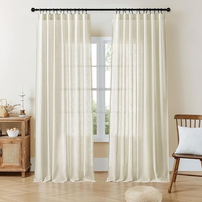 Joydeco Linen Curtains 84 Inch Length 2 Panel Sets,Light Filtering Curtains for Bedroom 52 Inch Wide Living Room Drapes with Back Tabs & Rod Pockets (W52 x L84 Inch, Beige)
