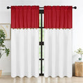 FRAMICS Farmhouse Cotton Linen Curtains for Living Room, Rustic Button Curtains 84 Inch Length 2 Panels, Boho Country Linen Window Curtain for Bedroom Rod Pocket Drapes, 52 x 84 Inch, Red and White