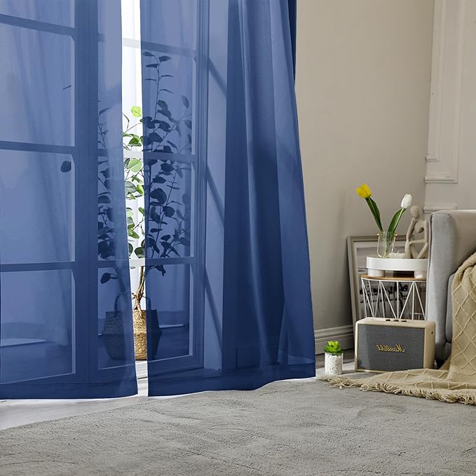 Lecloud Royal Blue Sheer Curtains 78 Inches Long 2 Panels Set, Privacy Light Filtering Drapes, Airy Solid Window Curtain with Rod Pocket for Living Room Bedroom Basement, Each Panel 42" W x 78" L