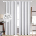 MIULEE Linen Texture 90 Inches Curtains for Bedroom 100% Blackout Thermal Insulated Grayish White Grommet Darkening Curtains for Living Room Nursery 52x90 Inch (2 Panels)