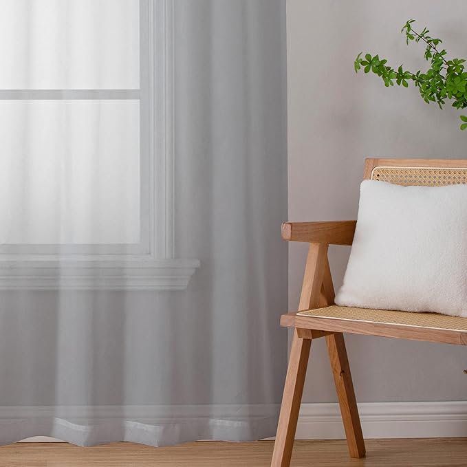 Lecloud Living Room Light Grey Sheer Curtains 72 Inch Long 2 Panels, Lightweight Solid Voile Silver Gray Curtain for Bedroom, Soft Gauzy Farmhouse Bedroom Drapes with Dual Rod Pockets, 40W x 72L