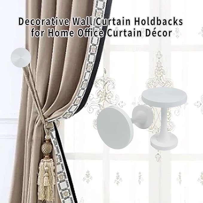 Curtain Tiebacks 2 Pack Curtain Holdbacks Zinc Alloy Curtain Tie Backs Wall Mounted with Screws, Decorative Curtain Hooks for Drapes Stylish White Curtain Holders for Home Office Decor