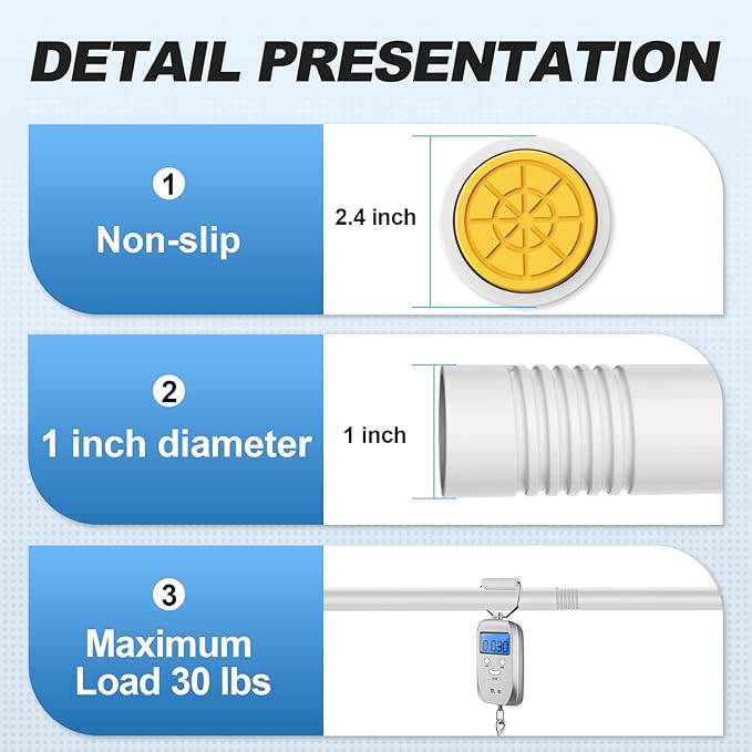 CorkLatta White Shower Curtain Rod 31 to 68 Inch,1 Inch Diameter Adjustable Spring Tension Stainless Steel Telescoping Rod,Easy Install,No Rust