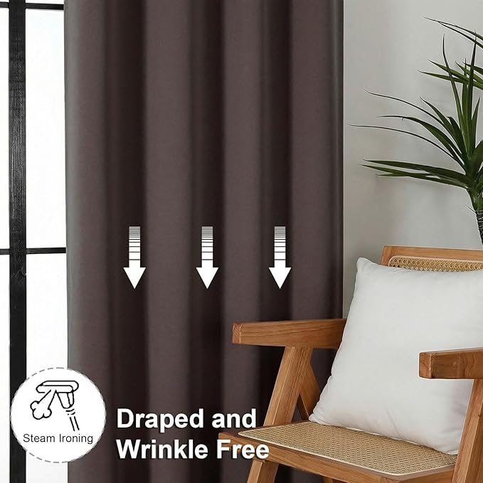 Simplebrand Chocolate Blackout Curtains for Bedroom 96 Inches Long 2 Panels, Solid Thermal Insulated, Energy Saving Living Room Window Treatment Curtains Blackout Drapes, W50 x L96 Inch, Chocolate